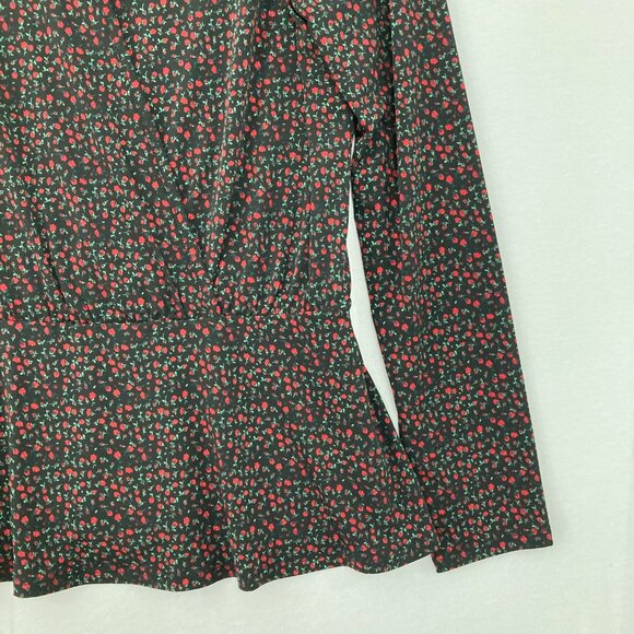 Michael Michael Kors Large Dark Floral Faux Wrap Stretch Knit Peplum Top Preppy - Picture 4 of 10